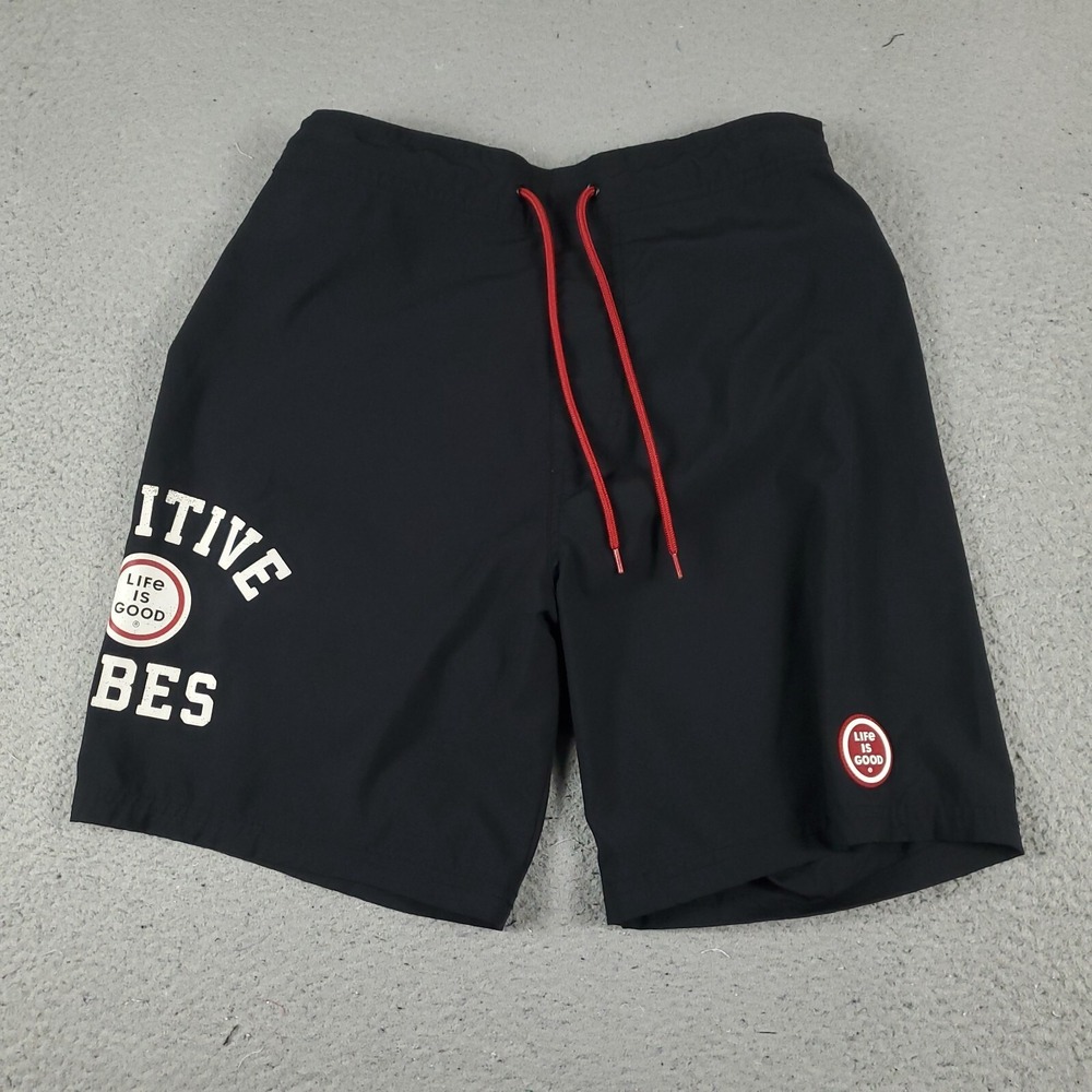 Life Is Good Shorts Mens Small Black Tropical Beach Board Swim Trunks